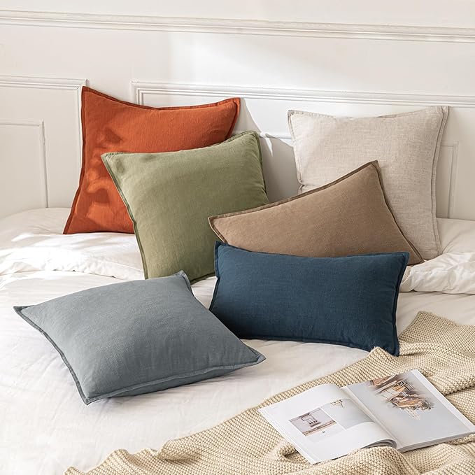 MIULEE Decorative Linen Pillow Covers 20x20 Inch Gray Boho Farmhouse Neutral Couch Throw Pillows for Bed Pack of 2 Accent Modern Pillowcase Sofa Livingroom Home Decor
