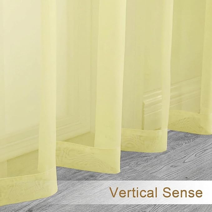Chyhomenyc Sheer Curtains 96 inches Long 2 Panels - Light Filtering Soft Airy Solid Elegant Voile Window Treatment Drapes for Bedroom Living Room, 42Wx96L, 8FT, Light Yellow