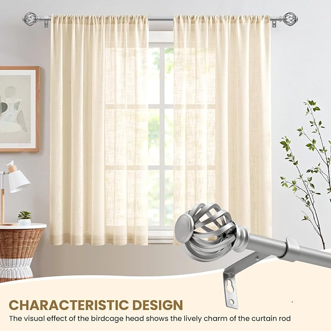 Luvenia Silver Decorative Curtain Rods, 28 to 48 Inch (2.3-4Ft), Small Curtain Rod For Bedroom, Living Room, Kitchen, Farmhouse