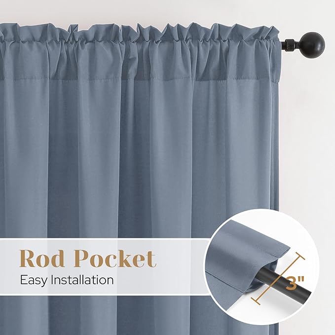 HOMEIDEAS Non-See-Through Stone Blue Privacy Sheer Curtains, 52 X 63 Inches Long 2 Panels Sheer Curtains Light Filtering Window Drapes for Bedroom Living Room