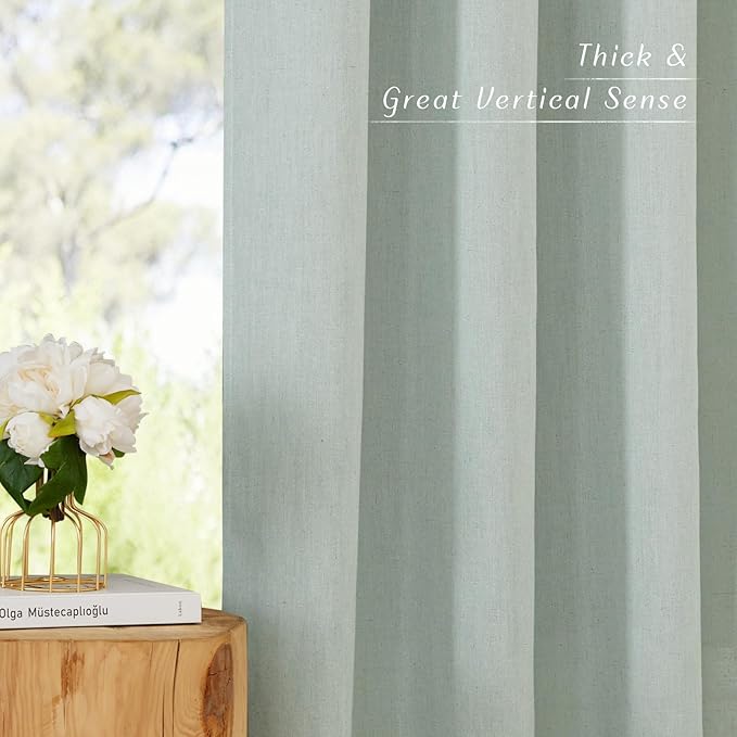 NICETOWN Sage Green Thick Linen Curtains 72" Length, Grommet Privacy Window Treatments Linen Weave with Light Penetration Vertical Drapes for Farmhouse/Home Office, W42 x L72, 2 Panels