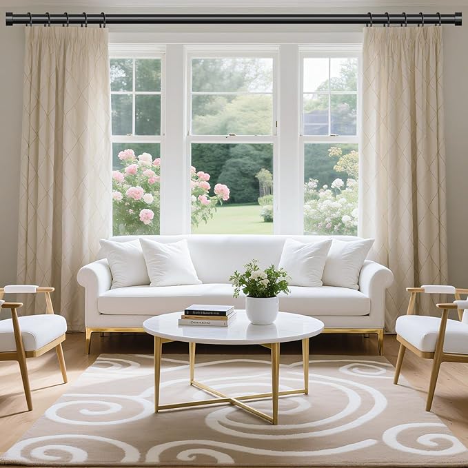 VOIIY Curtain Rods for Windows 48 to 84 Inch(4-7 Feet),Black 1'' Diameter Drapery Rods with End Cap Style Design,Modern Adjustable Heavy Duty Curtain Rod,Size:36''-88''