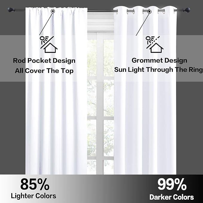 RYB HOME Curtains for Bedroom Living Room 72 inches Long, Thermal Insulated Privacy Rod Pocket Drapes for Nursery Office Home Theater, Width 42 by Length 72, Pure White, 2 Panels