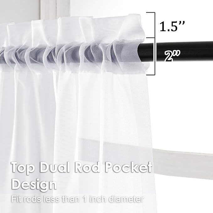 OVZME 2 Panels Sheer White Curtains 72 Inches Length Window Treatment for Kitchen, Elegant Airy Transparent Curtain Draperies Rod Pocket for Kids Living Room, Each 42 Width 72 Length