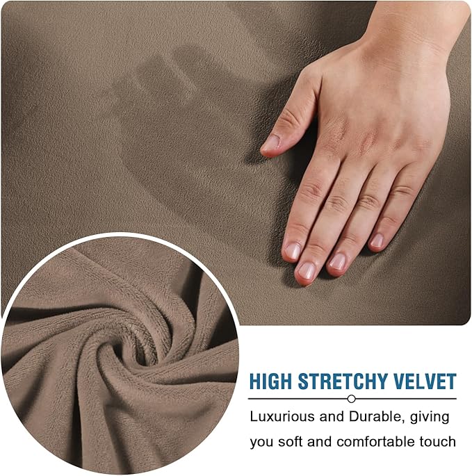H.VERSAILTEX Rich Velvet Stretch 2 Piece Cover Chair Slipcover Sofa Cover Furniture Protector Couch Soft with Elastic Bottom Chair Couch Cover Width Up to 49 Inch (Chair, Mocha)
