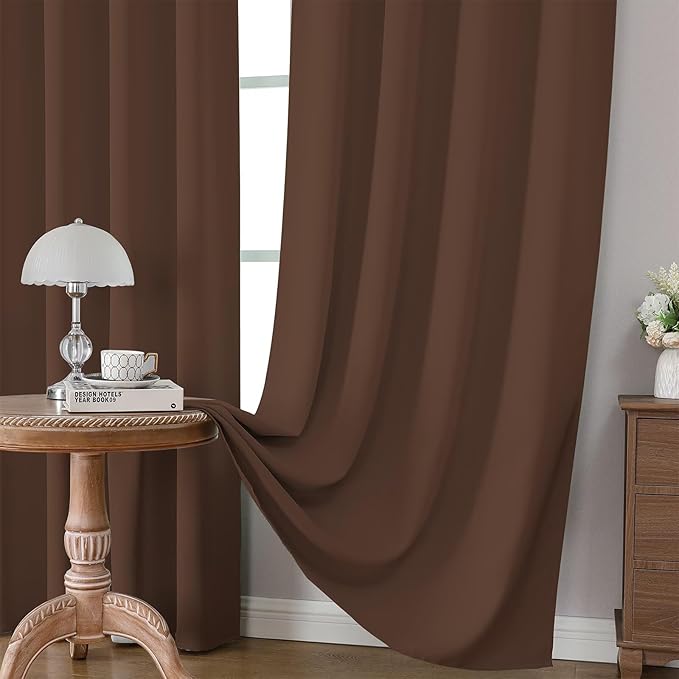 CUCRAF Brown Blackout Curtains 84 inch Length 2 Panels Set, Rod Pocket Room Darkening Drapes for Bedroom Living Room, Insulated Thermal Light Blocking Window Curtain (W52 x L84 Inch)