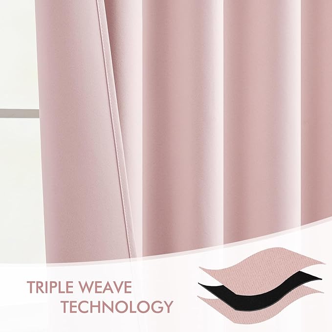 MIULEE Baby Pink Back Tab Blackout Curtains 72 Inch Length 2 Panels Set for Living Room Bedroom Privacy, Rod Pocket/Pinch Pleat Thermal Insulated Room Darkening Pleated Light Blocking Drapes