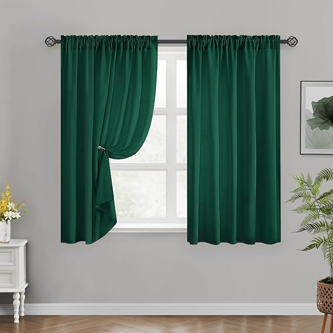 HOMEIDEAS Christmas Non-See-Through Hunter Green Privacy Sheer Curtains, 52 X 45 Inches Long 2 Panels Sheer Curtains Light Filtering Window Drapes for Bedroom Living Room