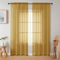 Gold Sheer Curtains 84 Inches Long 2 Panels, Soft Airy Light Filtering Curtains for Bedroom Living Room, Modern Rod Pocket Privacy Drapes Window Treatments, Gold, Total Wide 84 Inch