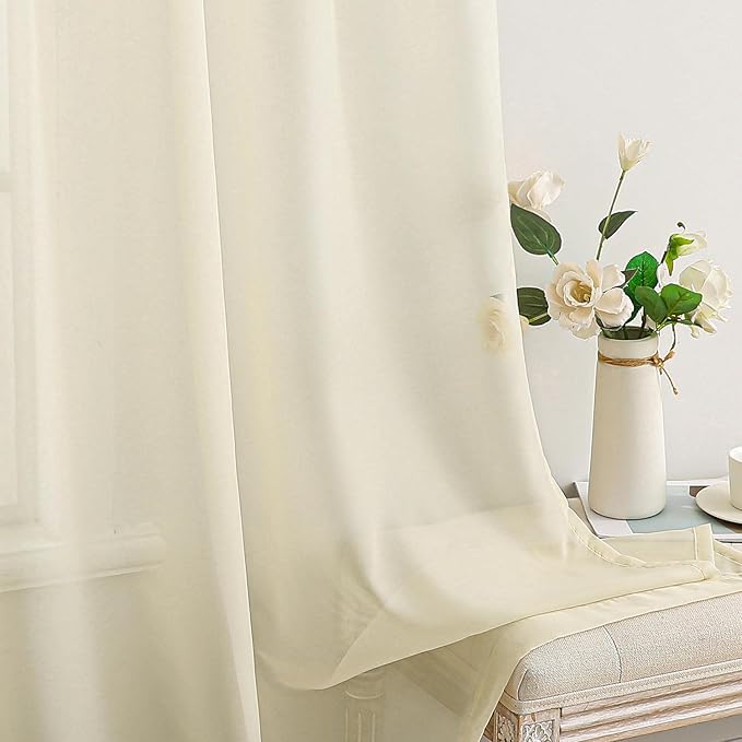MIULEE 2 Panels Solid Color Light Cream Sheer Window Curtains Elegant Window Voile Panels/Drapes/Treatment for Bedroom Living Room (54 X 72 Inches Light Cream)