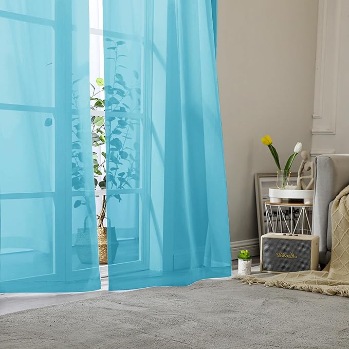 Lecloud Turquoise Sheer Curtains 96 Inches Long 2 Panels, Elegant Gauzy Airy Light Filtering Curtain, Voile Home Decor Drapes with Dual Rod Pocket for Bedroom Living Room, Each 42" W x 96" L