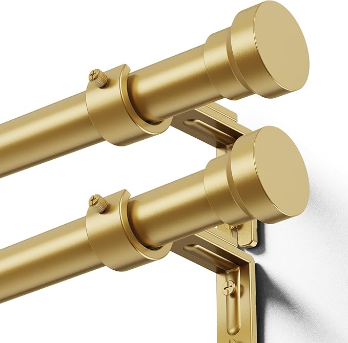 YaFex Curtain Rods 2 Pack 32-58 Inch, Heavy Duty 1 Inch Curtain Rod, Gold Short Adjustable Window Treatment Rods, Modern Design, Easy Installation
