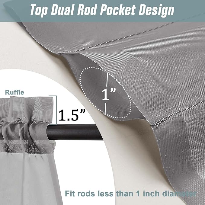 Grey Sheer Curtains for Windows 108 inches Long 2 Panels Set, Soft Airy Lightweight Drapes for Living Room Bedroom, Dual Rod Pocket Sheer Curtains, Charcoal Grey, 2x42Wx108L inches