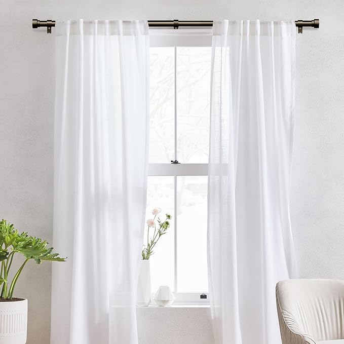 IFELS Heavy Duty Curtain Rods for Windows 72 to 144 Inch, 1 Inch Bronze Window Curtain Rod for Bedroom, Living Room, Outdoor, Adjustable Easy Install Long Modern Curtains Rods(A1,Bronze,30"-150")