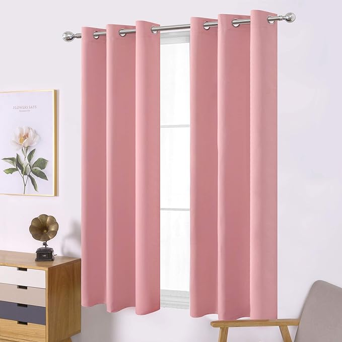LEMOMO Baby Pink Blackout Curtains/42 x 63 Inch/Set of Two Panels Grommet Bedroom Curtains