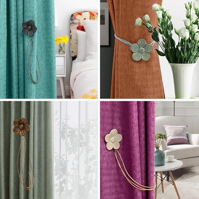 Lewondr Vintage Magnetic Curtain Tieback, 1 Pair Resin Flower Curtain Drapery Holdback Window Curtain Decorative Buckle Holder for Home Cafe Balcony - Ink