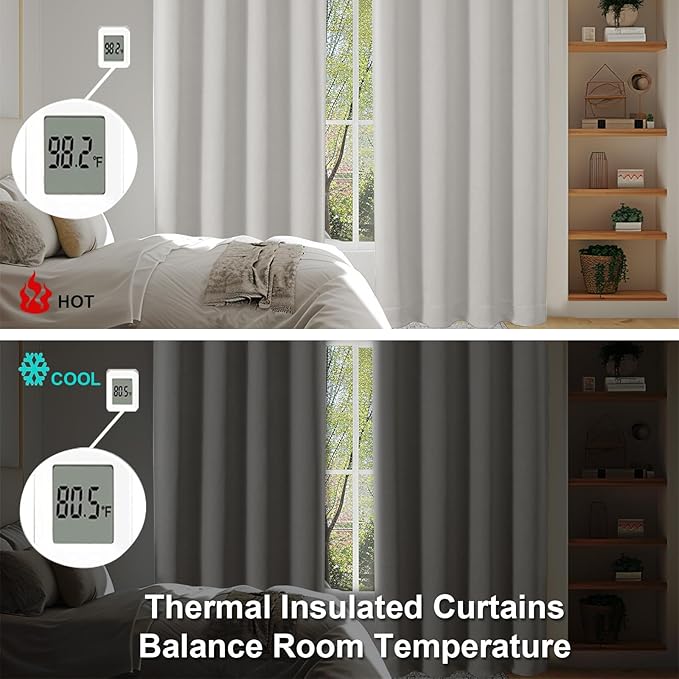 Simplebrand Ava Natural Blackout Curtains for Bedroom 90 Inches Long 2 Panels Set, Solid Privacy Energy Saving Living Room Window Treatment Curtains Blackout Drapes, W50 x L90 Inch, Natural