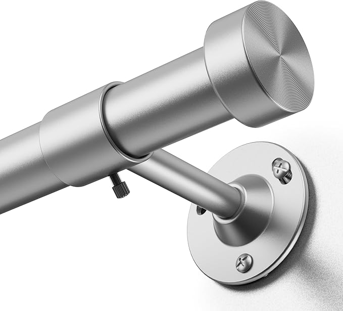 YaFex Heavy Duty Curtain Rods 32-120 Inch, 1 Inch Adjustable Silver Curtain Rod for Windows, Long Window Treatment Rods with Aluminium Finials, Easy Installation