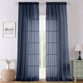 Lecloud Navy Blue Sheer Curtains 108 Inches Long 2 Pcs, Rustic Farmhouse Dual Rod Pocket Window Curtains for Living Room, Bedroom Decor Light Filtering Soft Airy Drapes, Each Panel 59" W x 108" L