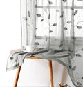 HOMEIDEAS Light Grey/Gray Sheer Curtains 52 X 63 Inches Length 2 Panels Embroidered Leaf Pattern Pocket Faux Linen Floral Semi Sheer Voile Window Curtains/Drapes for Bedroom Living Room