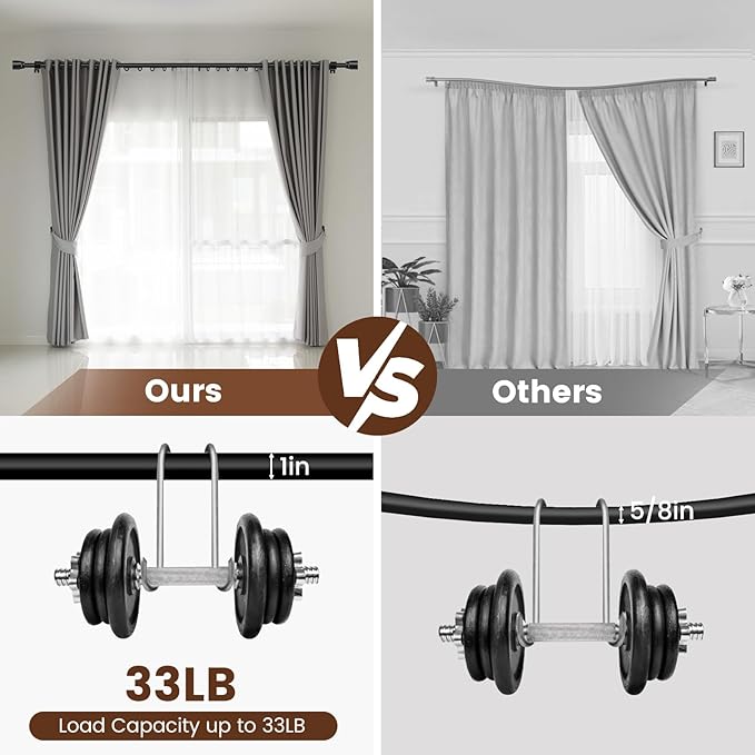 1” Diameter Curtain Rods Itself is 30 to144 inch 1 Pack Fit 30-142 inch, 66 to 120 inch Window with Heavy Duty Adjustable Rod Matte Black Splicing Metal Extra Long Curtain Rod for Windows