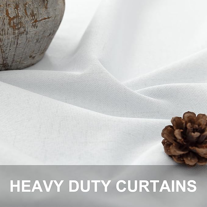 Custom Made Curtains 104 Inches Long 2 Panels Set 100 Percent Blackout Curtain Linen Textured Traverse Light Blocking Drapes for 103 Inch Window Living Room Darkening Nursery 104 Length Back Tab White