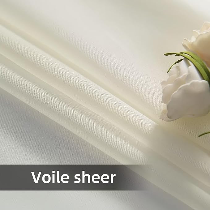 youleyar Solid Sheer Rod Pocket Curtain Voile Draperies 4 Panels Ivory Beige Black Grey Coffee 52 Inch Width 90 Inch Long 1 Pair for Kitchen Bedroom Children Living Room Yard(Ivory,52Wｘ90L)