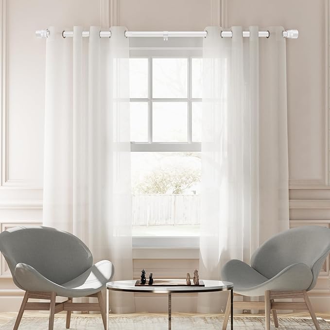 1” Diameter Curtain Rods Itself is 30 to 144 inch 2 Pack Fit 30-142 inch, 66 to 120 inch Window with Heavy Duty Adjustable Rod Matte White Splicing Metal Extra Long Curtain Rod for Windows