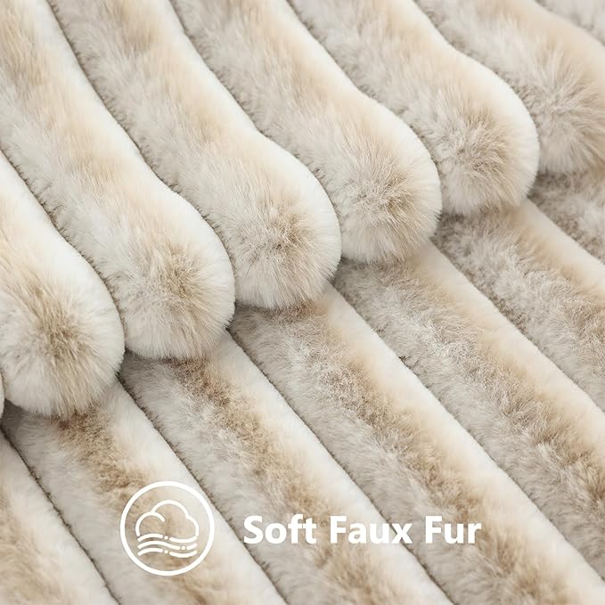 decorUhome Summer Cozy Faux Fur Throw Pillow Covers 16x16 Set of 2 Decorative Soft Plush Striped Modern Farmhouse Boho Couch Pillow Cases with Velvet Back for Sofa Bed Living Room, Beige White