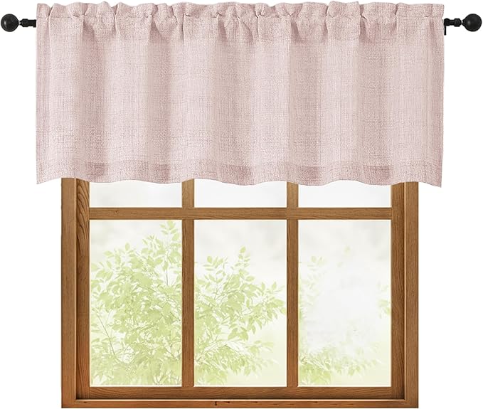 OWENIE Blush Pink Valances for Windows 1 Pcs 18 Inch Length, Light Filtering Textured Short Small Valance Curtains for Bathroom Basement Living Room, Half Window Curtains Over Sink, 60" W by 18" L