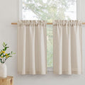 RYB HOME Kitchen Curtains, 30 inches Long Linen Rod Pocket Semi Sheer Cuartins for Basemnet Cafe, Light Filtering Bathroom Curtains Over Sink, W 26 x L 30, Beige, 2 Panels Set