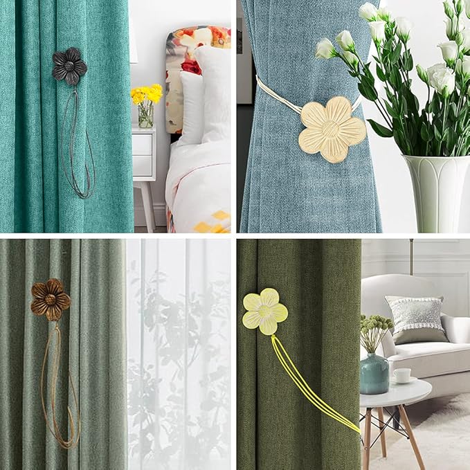 Lewondr Vintage Magnetic Curtain Tieback, 1 Pair Resin Flower Curtain Drapery Holdback Window Curtain Decorative Buckle Holder for Home Cafe Balcony, Light Gold