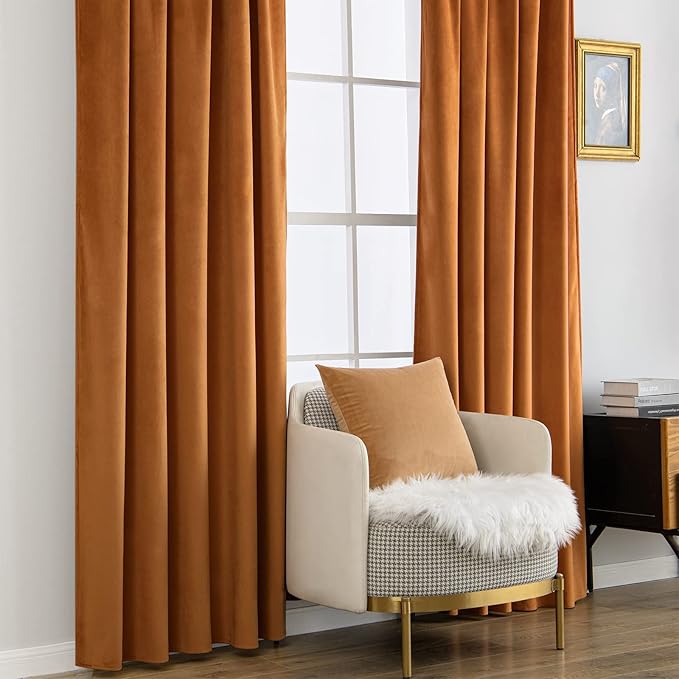 MIULEE Velvet Curtains 96 inches 2 Panels - Luxury Blackout Curtains for Bedroom Living Room Thermal Insulated Super Soft Window Drapes Rod Pocket & Back Tab, Gold Brown, W52 x L96 inches