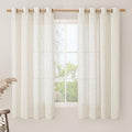 LAMIT 68 Inch Semi Sheer Linen Curtains for Bedroom 2 Panels, Cream Ivory Light Filtering Window Drapes Bronze Grommet Neutral Boho Panels for Living Room/Farmhouse, 52 x 68 Inch