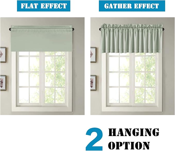 H.VERSAILTEX Blackout Valances for Windows,Kitchen Valance Curtains for Living Room/Bedroom/Bathroom/Basement Privacy Rod Pocket, 4 Panels 52" W x 18,Light Sage