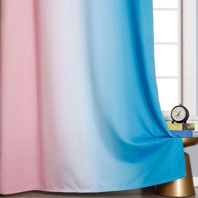 Estelar Textiler Ombre Pink and Blue Blackout Curtains 72 Inch Length 2 Panels, Full Light Blocking Curtains for Bedroom, Grommet Thermal Insulated Gradient Drapes for Living Room, 52x72 Inch