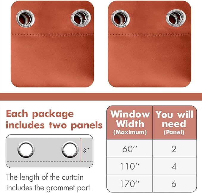 MIULEE 72" Long Room Darkening Curtains Thermal Insulated Rust Terracotta Drapes Window Treatment Set Grommet Top Light Blocking Blackout Curtain for Fall Living Room/Bedroom 2 Panels Burnt Orange
