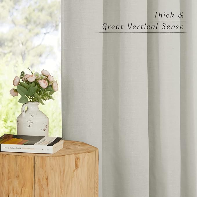 NICETOWN Rustic Linen 144 inch Long Curtains for Living Room, Grommet Privacy Added Thick Linen Weave with Light Filter Window Curtains & Drapes for Bedroom, Gray, W55 x L144, 2 Panels