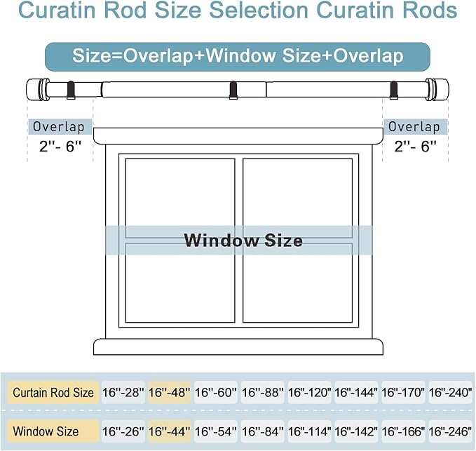 Byondeth Curtain Rods for Windows 16 to 48 or 60 Inches Max 2 Pack Adjustable Length 1 Inch Diameter Window Curtain Rod with Aluminium Finials, Black