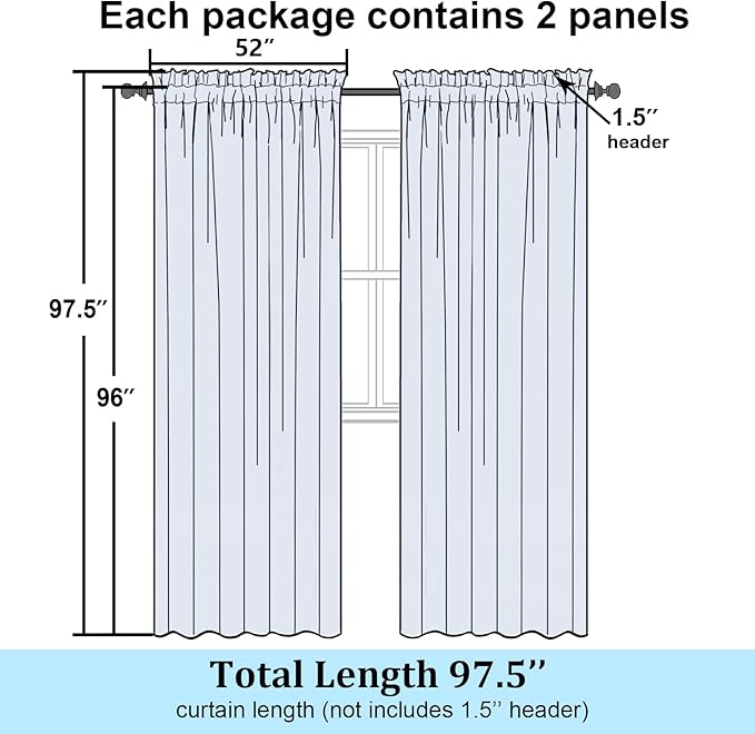 Simplebrand Semi Sheer Black Curtains 96 Inches Long 2 Panels, Light Filtering Geometric Jacquard Clip Textured Sheer Curtains for Living Roon，Modern Elegant Window Curtains Drapes，52x96 inch