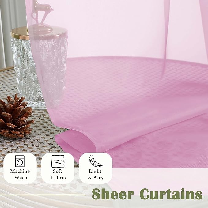 Lecloud Light Pink Sheer Curtains 108 Inches Long 2 Pcs, Airy Light Filtering Rustic Farmhouse Curtains for Bedroom, Dual Rod Pocket Solid Color Living Room Decor Drapes, Each Panel 59" W x 108" L