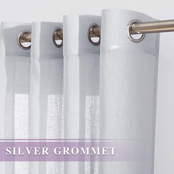 NICETOWN Linen Sheer Mist Grey Curtains for Windows 84 inches Length, Grommet Solid Semi Sheer Linen Drapes Privacy with Light Filtering for Living Room/Bedroom, W52 x L84, 2 Panels