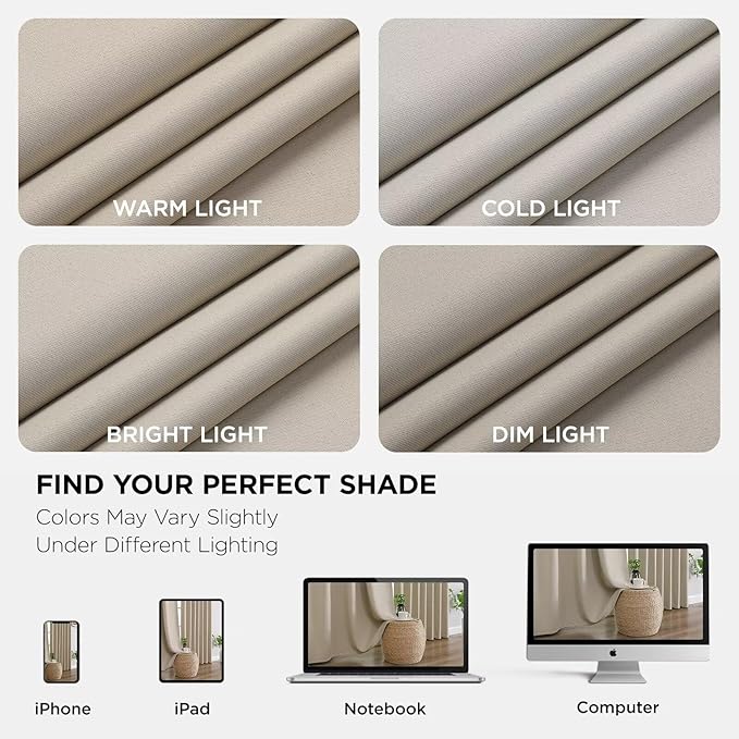 Joydeco Blackout Curtains 63 Inch Length 2 Panels Set, Thermal Insulated Long Curtains& Drapes 2 Burg, Room Darkening Grommet Drapes for Bedroom Living Room Window (Light Beige, W52 x L63 Inch)