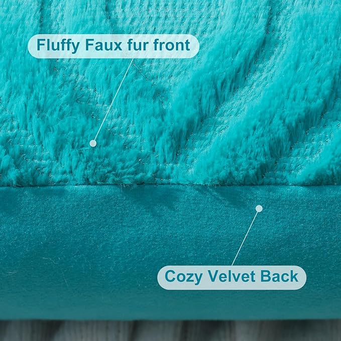 decorUhome Summer Throw Pillow Covers 22x22 Inch Set of 2, Soft Plush Faux Wool Turquoise Solid Couch Pillow Covers, Accent Euro Sham Farmhouse Neutral Square Pillow Cases for Sofa Bed Living Room