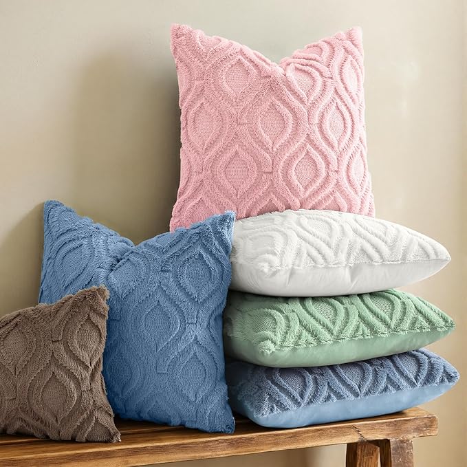 decorUhome Throw Pillow Covers 26x26 Inch Set of 2, Soft Plush Faux Wool Pink Solid Couch Pillow Covers, Accent Euro Sham Farmhouse Neutral Square Pillow Cases for Sofa Bed Living Room