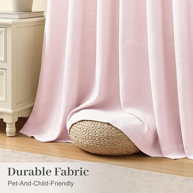 IVAPUPU Light Pink Pinch Pleated Curtains 90 Inch for Living Room, Semi Sheer Pleated Curtain with Rings Light Filtering Privacy Back Tab Window Drapes for Girls Bedroom Dining Room, 40x90, 2 Panels