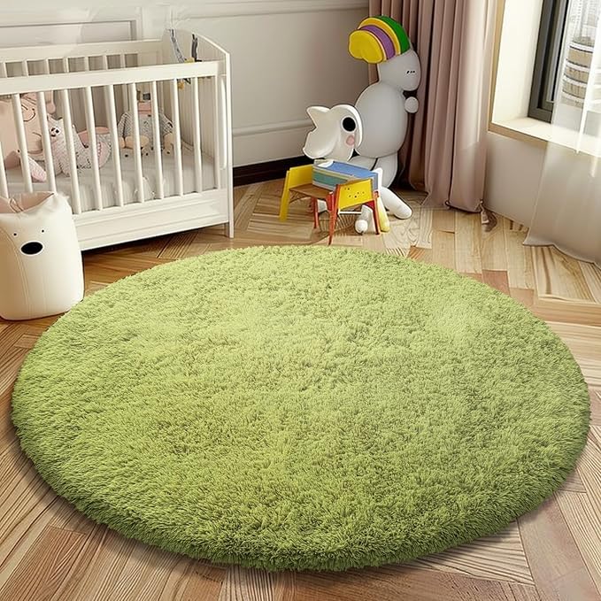 Super Soft Circle Rugs for Girls Princess Castle Toddlers Play Tent 4 Diameter Circular Area Rugs for Kids Bedroom Baby Room Decor Round Shag Playhouse Carpets(Φ4, Grass Green)
