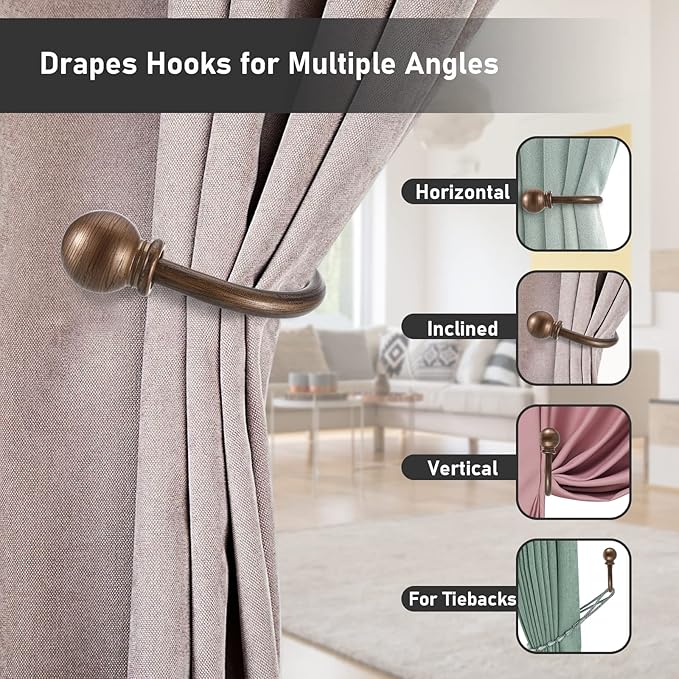 Sumnacon Set of 2 Decorative Curtain Holdbacks, Wall Mounted Aluminum Alloy Window Drapery Tiebacks for Bedroom, Livingroom Office Come with Screws, Red Bronze