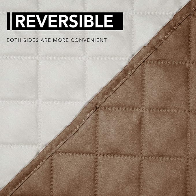 Easy-Going Oversized Recliner Cover Reversible Couch Cover Sofa Cover for Living Room Water Resistant Furniture Protector with Elastic Straps for Pets Dog (Oversized Recliner, Camel/Ivory)