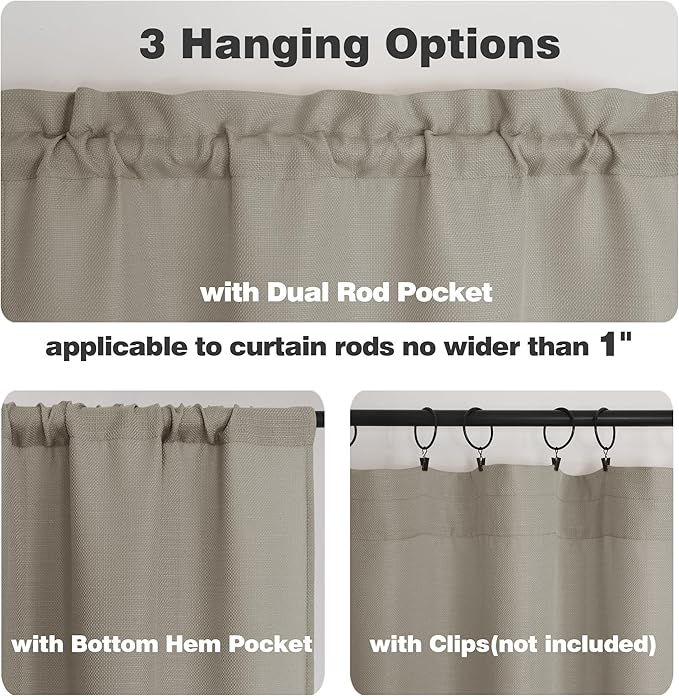 Chyhomenyc Stone Beige Valance for Windows, Light Filtering Faux Linen Textured Small Window Kitchen Curtain, Rod Pocket Short Valance for Bathroom Laundry Basement, 60Wx14L inch, 1 Piece